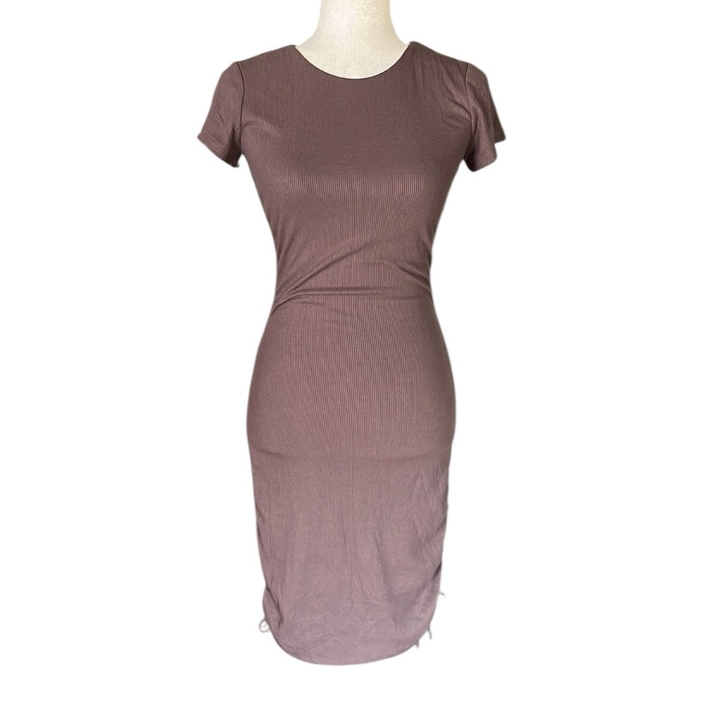 White Fox Adjustable Side Ruched Ribbed Body Con Dress